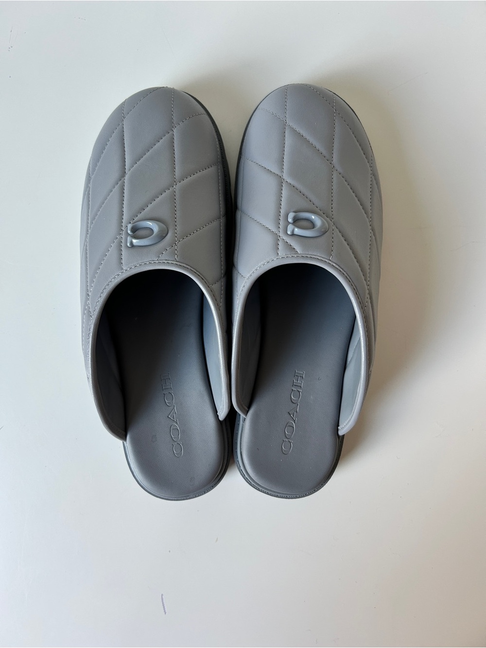 NEW Coach Grey Quilted Leather Clog Mule Slippers - Picture 4 of 6